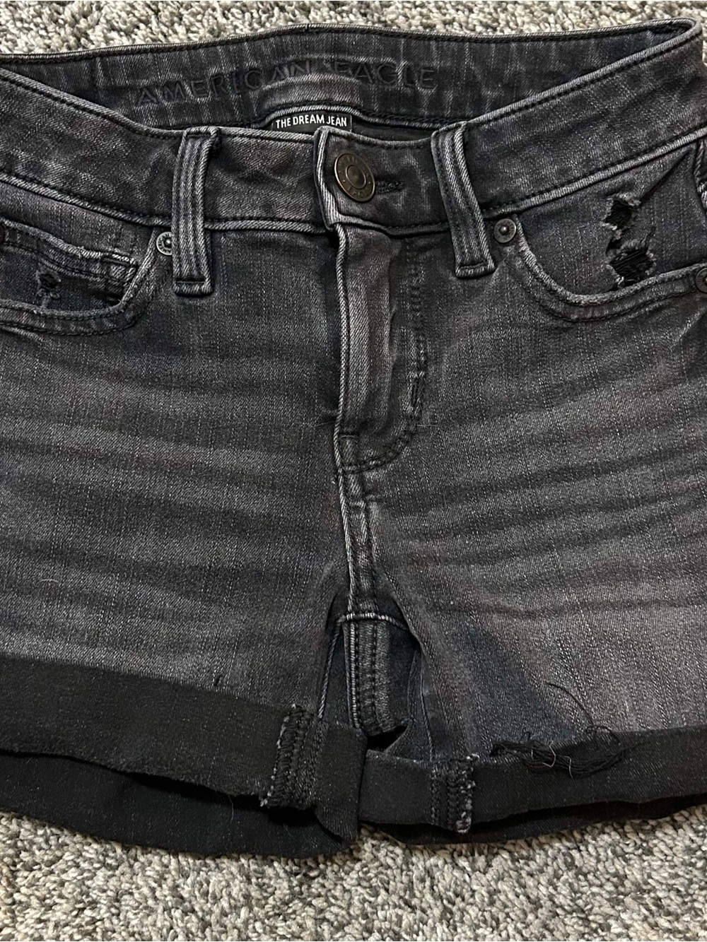 American Eagle Black Distressed Cuffed Shorts, The Dream Jean, Size 000- 13